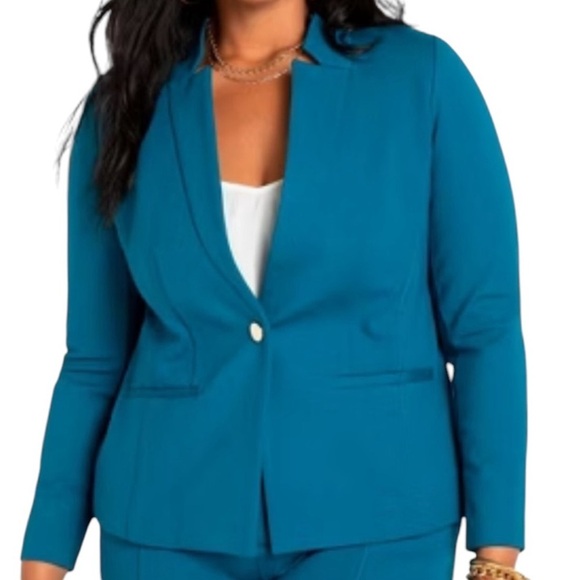 ELOQUII ULTIMATE STRETCH ONE BUTTON TAILORED TEAL JACKET SIZE 18 - Picture 2 of 15